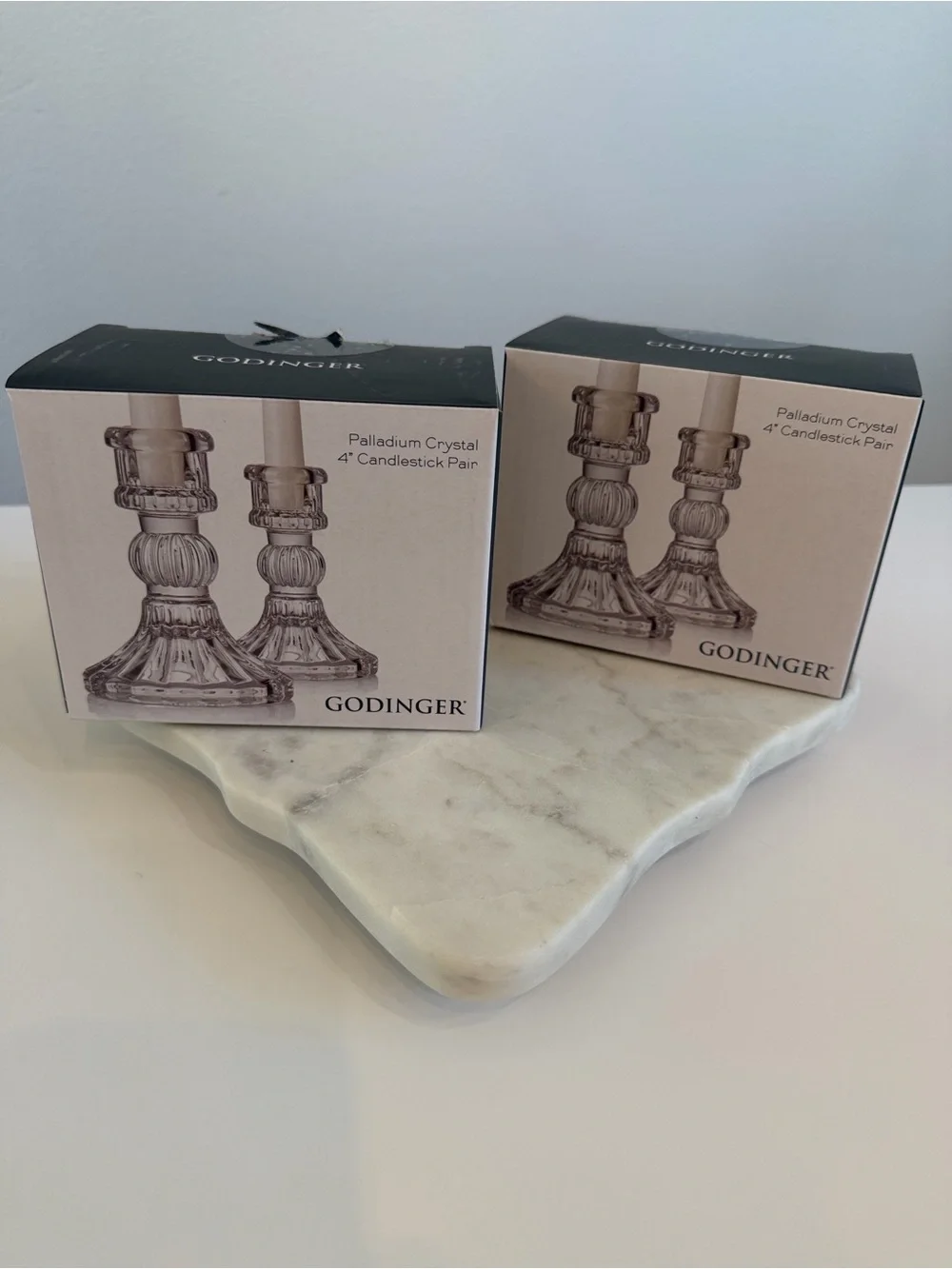 Godinger Palladium Crystal 4” Candlesticks Set of 4 Two Pairs New in Box NIB
